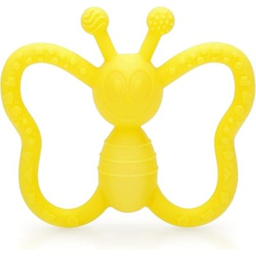 Baby Teething Toys, Butterfly Design Teether Pain Relief Toy for Newborn Babies, Freezer Safe Neutral Shower Gift, Soft Textured for Boy and Girl