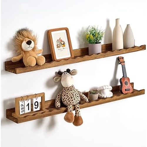 Fun Memories Scalloped Nursery Book Shelves 40in, Solid Pine Wood Floating Shelves for Wall, Kids Wall Book Shelves for Bedroom, Toddler Room & Baby Nursery Decor, Set of 2