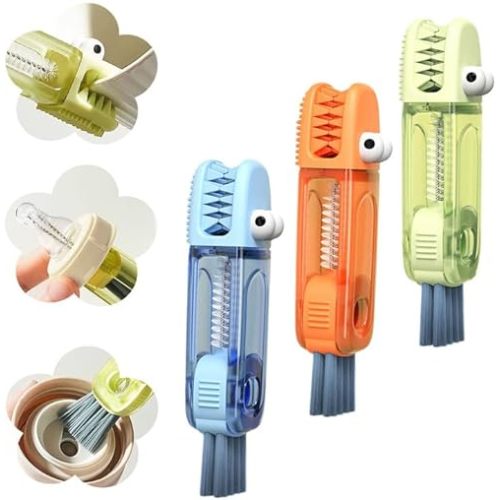 3 in 1 Cup Lid Cleaning Brush, 2024 New Portable Crevice Cleaning Brush Set for Baby Bottle Gap Tight Spaces Cup, Rotatable Cup Lid Cleaner Cup Mouth Scrubber