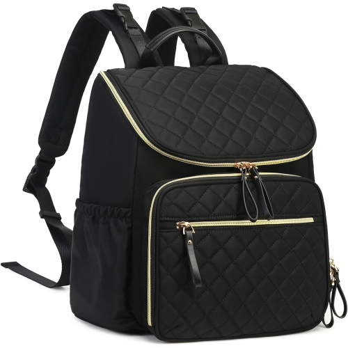 Large Capacity Diaper Bag with Stroller Buckle, Water-Resistant Travel Backpack with Insulated Pockets (Classic, Black-gold)