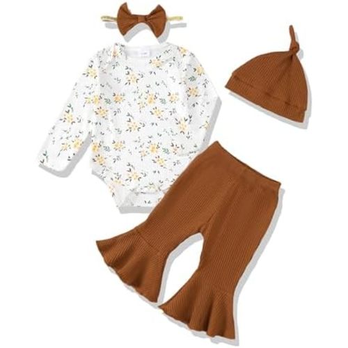 Newborn Baby Girl Clothes Infant Outfits Clothing Ruffle Romper Bell Bottoms Flared Pants Outfit Sets for Baby Girls