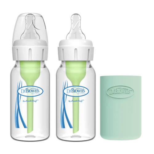 8 oz Dr. Brown’s Natural Flow® Anti-Colic Options+™ Narrow Glass Baby Bottle with Silicone Sleeve, 2-Pack