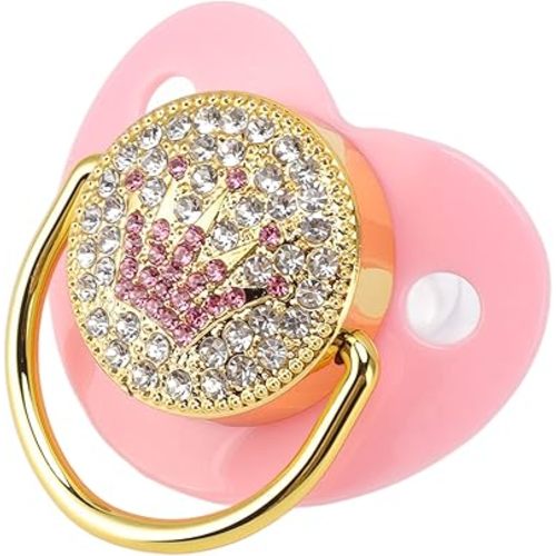 Baby Pacifier Symmetrical One Piece Design Nipple Shape Helps Promote Oral Development Ultra Light Soft Bling Silicone Newborn Pacifier for 6 to 18 Months Infant ()