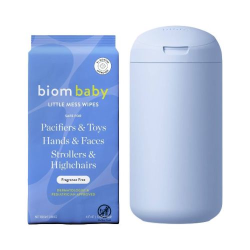 Biom Baby Little Mess Hand & Pacifier Wipes Mini Dispenser + Refill Fragrance Free - 40ct