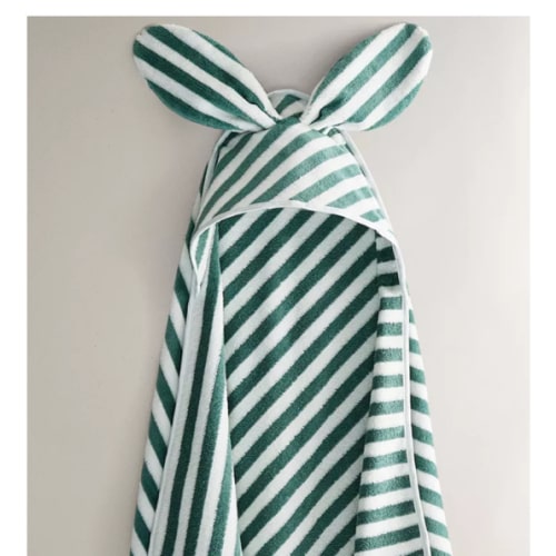 CHILDREN’S STRIPED VELOUR HOODED TOWEL - Green | ZARA United States
