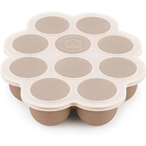 Silicone Baby Food Freezer Tray with Clip-on Lid - 2oz x 10 Pods Baby Food Silicone Freezer Molds, Breast Milk Freezer Tray, Dishwasher, Microwave, BPA-Free Baby Food Storage Tray (Chai Latte)