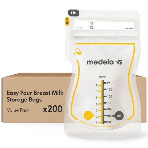 Medela Easy Pour Breastmilk Storage Bags | 200 Count 7oz/210ml| Disposable, Leakproof, Fast Freeze, Breast Milk Protection | Recyclable & BPA Free