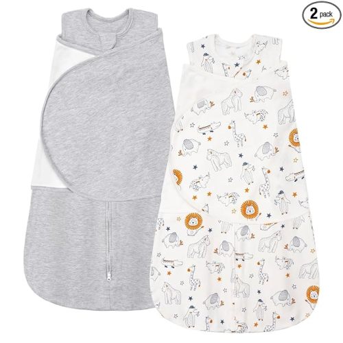 ZIGJOY Sleep Sack Swaddle 1.0 Tog Baby Wearable Blanket 100% Cotton Baby Swaddle Blanket for Newborns 0-6 Months Grey&Line Animal