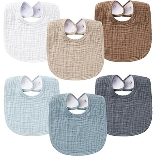 Konssy 6-Pack Muslin Baby Bibs for Boys & Girls, Soft Cotton Absorbent Bandana Drool Bibs for Drooling & Teething