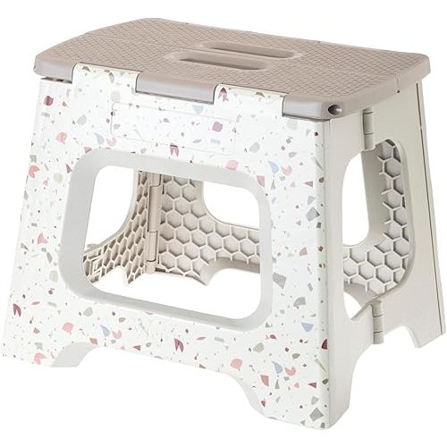 Vigar Compact Step Stool Foldable, 10-1/2-inch Step Stools for Adults up to 330 Pound, Lightweight Stool, Non-Slip Folding Step Stool, Terrazzo Body
