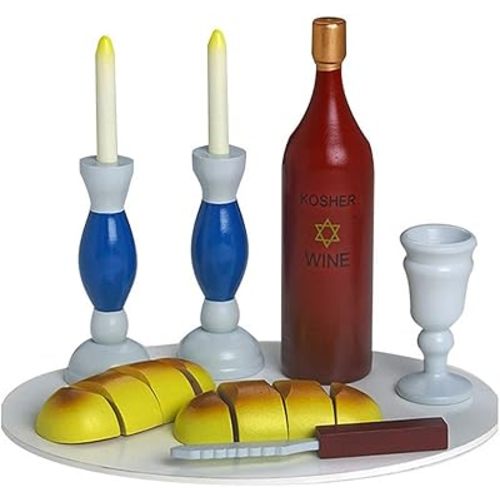 Colorful Wooden Shabbat Set in a Sack