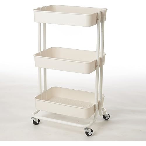Urban Lifestyle Plastic 3 Tier Rolling Storage Cart, White