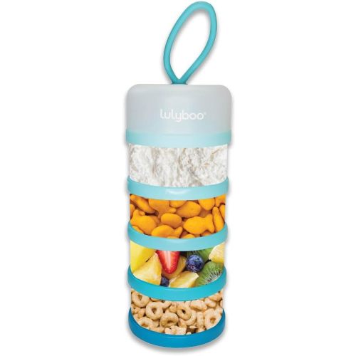 Lulyboo Baby & Toddler On-The-Go 4 Cup Stacker, Stackable Food Storage for Snacks and Formula, Aqua