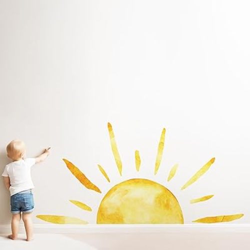 𝔻𝕦𝕠𝕔𝕙𝕖𝕖𝕣 (𝟓𝟎''𝐗𝟐𝟓'') Half Sun Wall Decal Extra Large Boho Sun Wall Decals Peel and Stick Removable Sunshine Wall Stickers for Bedroom Decor Nursery Decor Playroom Decor
