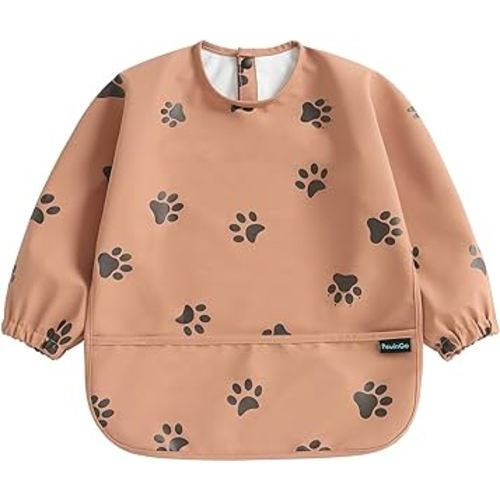 Weaning Bib with Long Sleeves & BLW, Soft and Skin-Friendly Material, Coverall Bibs for Baby Feeding, Waterproof and Easy to Clean & Machine Washable, for Baby Infant Toddlers (Orange)