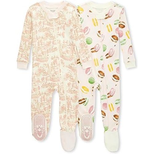 Burt's Bees Baby Girls Pajamas, Zip Front Non-slip Footed Pjs, 100% Organic Cotton and Toddler Sleepers