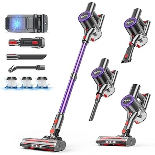 Cordless Vacuum Cleaner, 25kPA Vacuum Cleaners for Home, Stick Vac with Anti-Tangle Brush, 40 Mins Runtime, Lightweight, Versatile for Carpet, Hard Floor, Pet Hair (Purple)