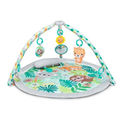 Bright Starts Wild Rainforest Foldaway Activity Gym with Carry Bag for Storage & Travel, Blue Green Jungle Play Gym, Newborns & Up