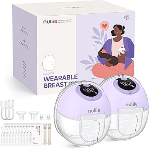 Nuliie Hands-Free Breast Pump, Wearable Breastfeeding Pump 4 Modes 9 Levels with 18/21/24MM Flange, Electric Breast Pump Portable, Replaced Pumping Accessories Included (2 Packs, Purple)