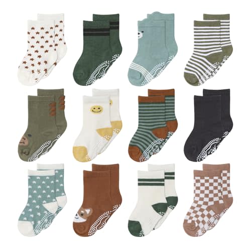 The Peanutshell Organic Baby Socks for 3-12, 12-24 Months Baby Unisex - Non-Slip Grip, 100% Cotton Baby Crew Socks - Neutral