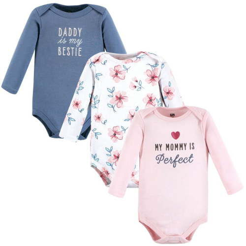 Hudson Baby Infant Girl Cotton Long-Sleeve Bodysuits, Perfect Mommy 3-Pack, 9-12 Months