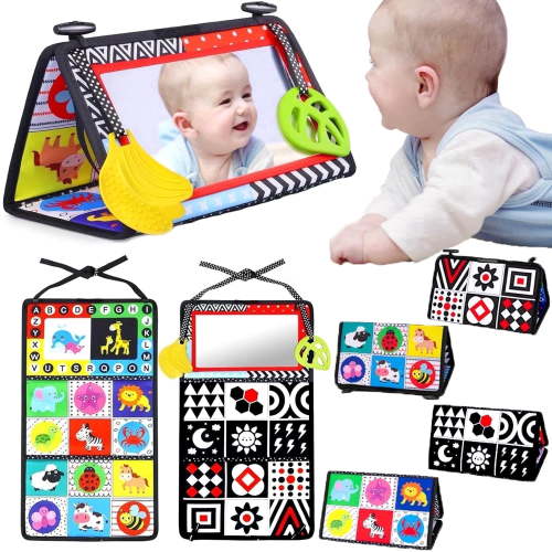 Suorfoxs Tummy Play Time Baby Mirror Toys for Newborns Infants 0-6 Months Sensory High Contrast Visual Development