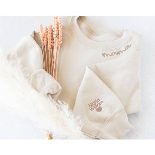 Custom Collar and Sleeve Embroidered Sweatshirt, Embroidered Mom Grandmother Sweatshirt with Kids Names Kids Names, Personalized NEN97C, X