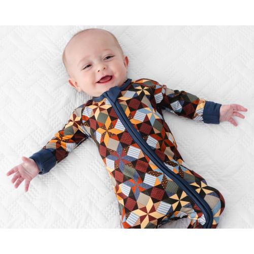 PATCHWORK QUILT Bamboo Zippy Baby Pajamas, Baby Bamboo Sleepers, FALL Bamboo Sleeper, Vintage Baby Pajamas, Quilt Design Bamboo Pajamas
