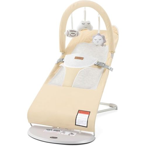Baby Bouncer, Foldable Infant Bouncer Seat with 3 Adjustable Heights, 0-18 Months, Portable Baby Bouncer with Soft Cotton Fabrics, Lightweight & Easy to Wash