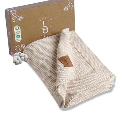 Little Dedi 100% Organic Cotton Baby Knitted Blanket with Gift Box - Soft Toddler, Crib, Stroller Blanket - Neutral Swaddle and Receiving Blanket for Newborns, 30"x40", Color Earth Ivory