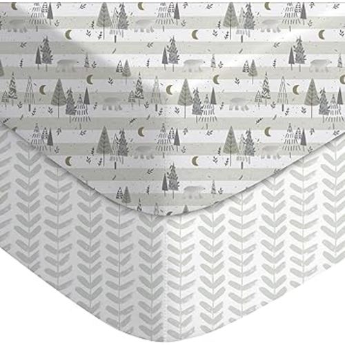 Yoofoss Baby Crib Sheets for Boys Girls, Fitted Crib Sheet 2 Pack for Standard Crib and Toddler Mattress, Super Soft Microfiber Baby Sheet 28x52x8in Forest Bear