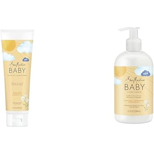 SheaMoisture Baby Leave-In Conditioner 10.3 oz and Conditioner 13 oz for Curly Hair Raw Shea, Chamomile and Argan Oil