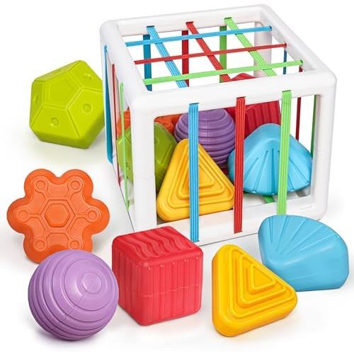 LiKee Montessori Toys for 1 Year Old Multi Sensory Shapes Developmental Learning Birthday Gifts (Activity Cube)