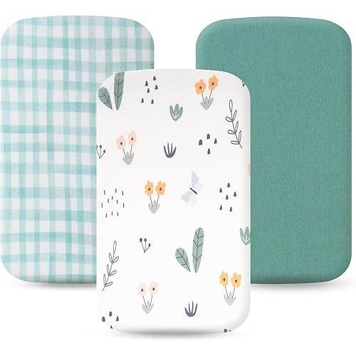 Bassinet Sheets 21" x 35" Fit for Besrey, Foalom, MiClassic, Milliard and Large Bassinet Mattress, 100% Jersey Cotton Super Soft and Breathable Bassinet Fitted Sheets for Baby, 3 Pack