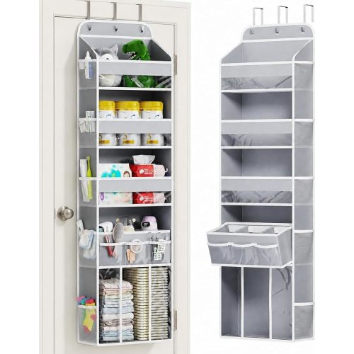 OneDream 5-Tier Over the Door Organizer, Baby Clothes Organizer for Nursery | with Removable Storage Caddy, Clear Pockets, Side Mesh Compartments, Hanging Behind Door Storage, Damage-Free Installation