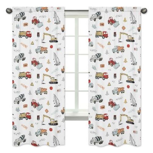 Sweet Jojo Designs Window Curtain Panels 84in. Construction Truck Red Blue and Grey
