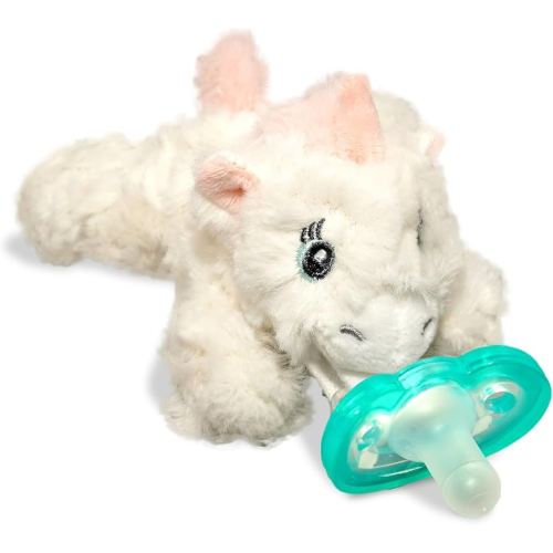 RaZbaby JollyPop Pacifier, Holder w/Detachable Baby Pacifier, Stuffed Animal RaZbuddy, All Ages 0M+, 100% Medical Grade USA Made Silicone, Machine Washable, Textured & Easy to Hold – Unicorn
