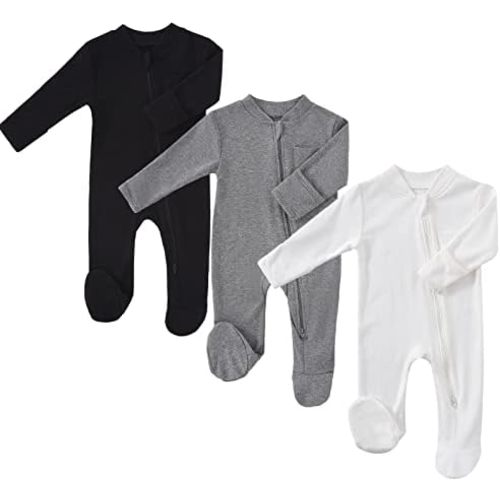 Baby 2 Way Zipper Girls Boys 100% Cotton Footed Sleep and Play with Mitten Cuffs 0-12 Months