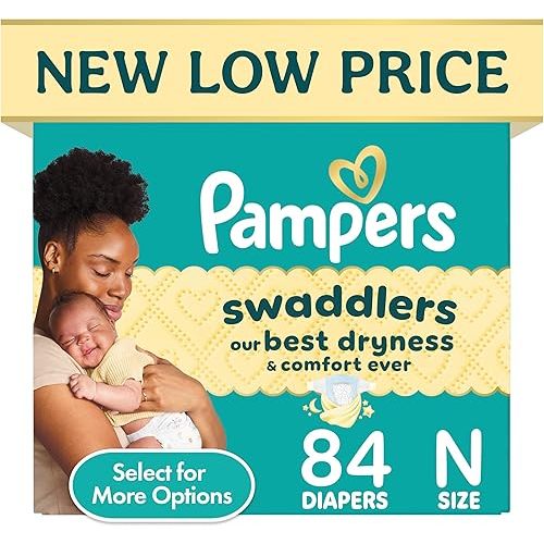 Pampers Swaddlers Diapers, Size 0 (up to 10 lbs), 84 Count, Hypoallergenic, Absorbent, Keeps Baby Dry and Comfortable, Skin Safe Disposable Newborn Baby Diaper