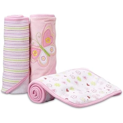 Spasilk Baby 3 Pack Soft Terry Hooded Towel Set for Newborn Boys and Girls, 26x30 Inch, Pink Butterfly, (301-007)