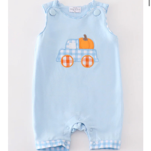 Blue truck pumpkin embroidery boy jonjon