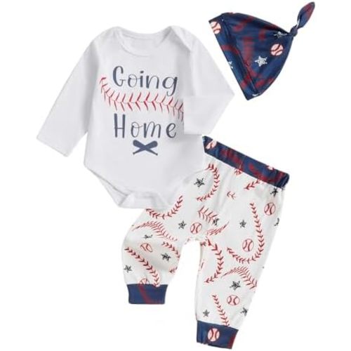 Coming home Newborn Baby Boy Clothes Baseball Going Home Outfit Heading for Home Romper Baseball Pants Set Hat 3Pcs