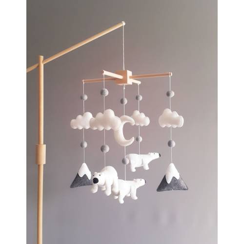 Baby Crib Mobile Polar Bear Mobile Amigurumi Crochet Baby Bear Felt Moon Gehäkeltes Mobile Nursery Decor Baby Gift