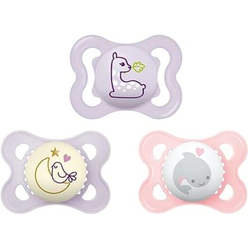 MAM Variety Pack Baby Pacifier, Includes 3 Types of Pacifiers, Nipple Shape Helps Promote Healthy Oral Development, 3 Pack, 0-6 Months, Girl