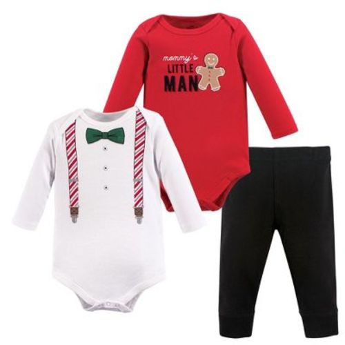 Little Treasure Baby Boys Cotton Bodysuit and Pant Set, Christmas Suspenders, 3-6 Months
