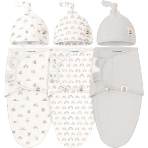 KeaBabies 3-Pack Organic Swaddle Sleep Sacks Baby with Newborn Beanies, Premies Swaddles Wrap 0-3 Months, Ergonomic Wearable Blanket