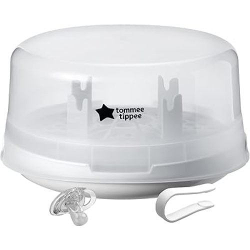 Tommee Tippee Microwave Steam Sterilizer for Baby Bottles and Accessories, Kills Viruses and 99.9% of Harmful Microbes, 4-Minute Sterilisation Cycle