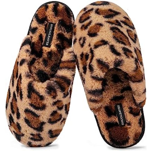 Snug Leaves Women's Fuzzy House Memory Foam Slippers, Furry Faux Fur Lined Bedroom Shoes, Cozy Indoor Slide