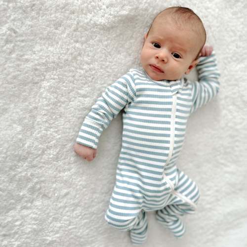 Dusty Blue Stripe / Organic Ribbed 2-Way Zip Romper