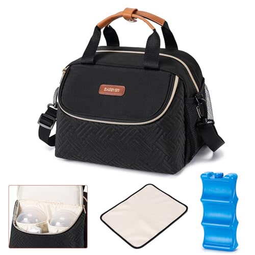 BABEYER Breastmilk Cooler Bag with Ice Pack Fits 6 Baby Bottles up to 9 Ounce, Wearable Breast Pumps Cooler Bag for Nursing Mom Daycare, Work, Travel- Black